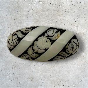 Antique Hand Carved Bovine Bone  Floral Design Brooch On Brass. Czechoslovakia